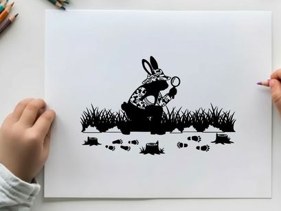 Silhouette of a rabbit searching with magnifying glass silhouette