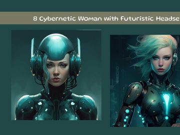 Cybernetic Woman with Futuristic Headset on Digital Background preview picture