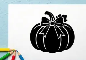 Silhouette of a pumpkin with a bow for Halloween or autumn decor
