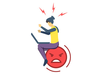 Angry guy with laptop semi flat RGB color vector illustration preview picture