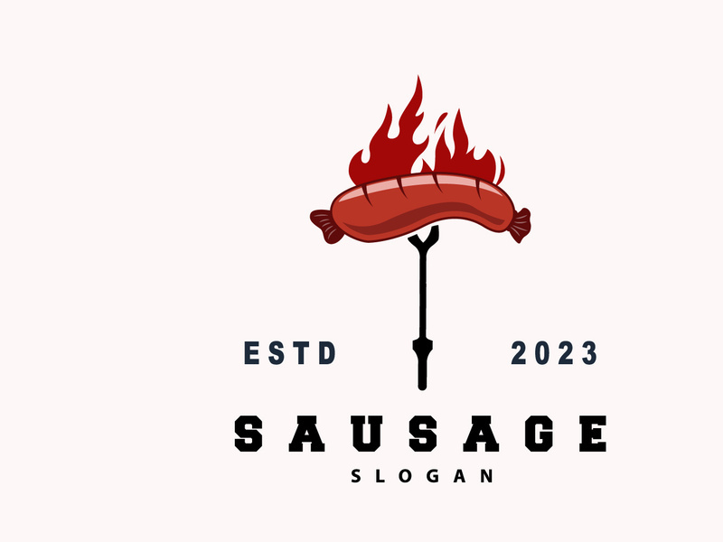 Sausage Logo, Vector Meat Fork and the Sausage Food, Restaurant Inspiration Design, Vintage Retro Rustic