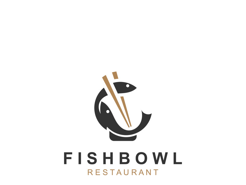 Fish Bowl logo with Chopstick, Japanese restaurant Poke Sushi Seafood unique design
