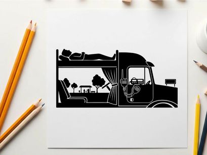 Silhouette of a person sleeping in a camper van