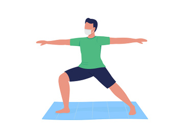 Man in mask practicing yoga flat color vector faceless character preview picture