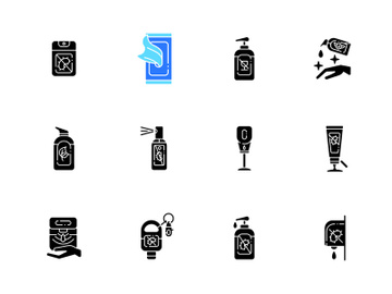 Sanitizer types black glyph icons set on white space preview picture
