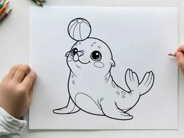 Cute seal balancing ball vector illustration flat design preview picture