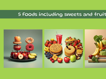 Foods including sweets and fruits preview picture