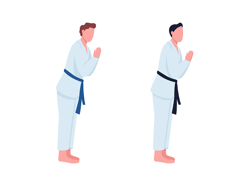 Karate students flat color vector faceless character set