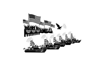 American patriotic silhouette of navy ships and flags preview picture