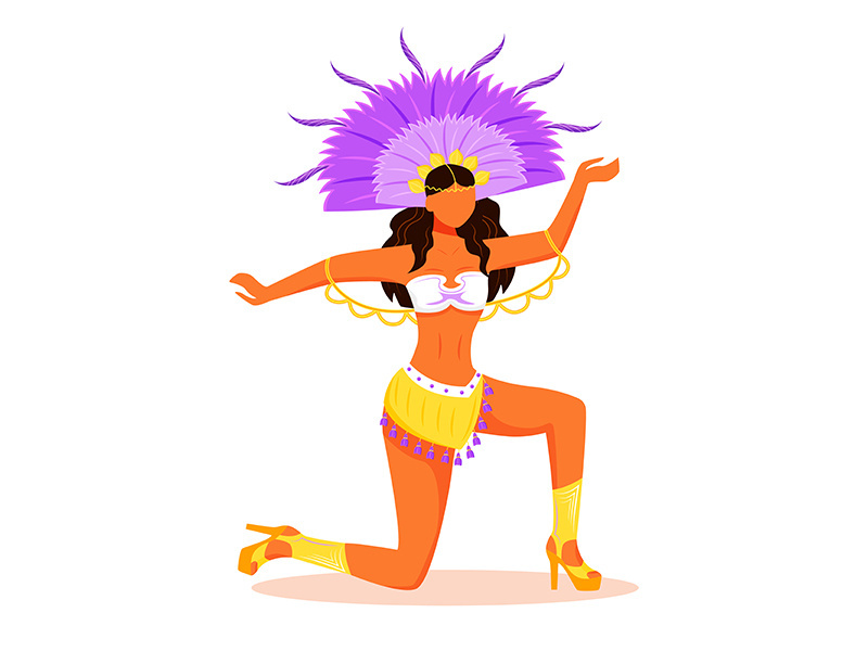 Girl performing samba flat color vector faceless character