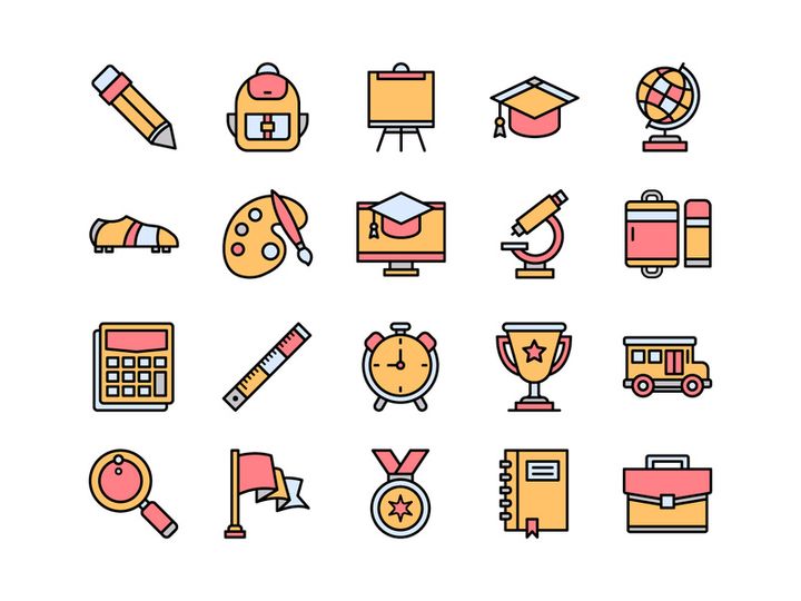 School Set Icon Pack. Vector Design.