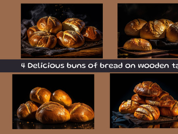 Delicious buns of bread on wooden table preview picture