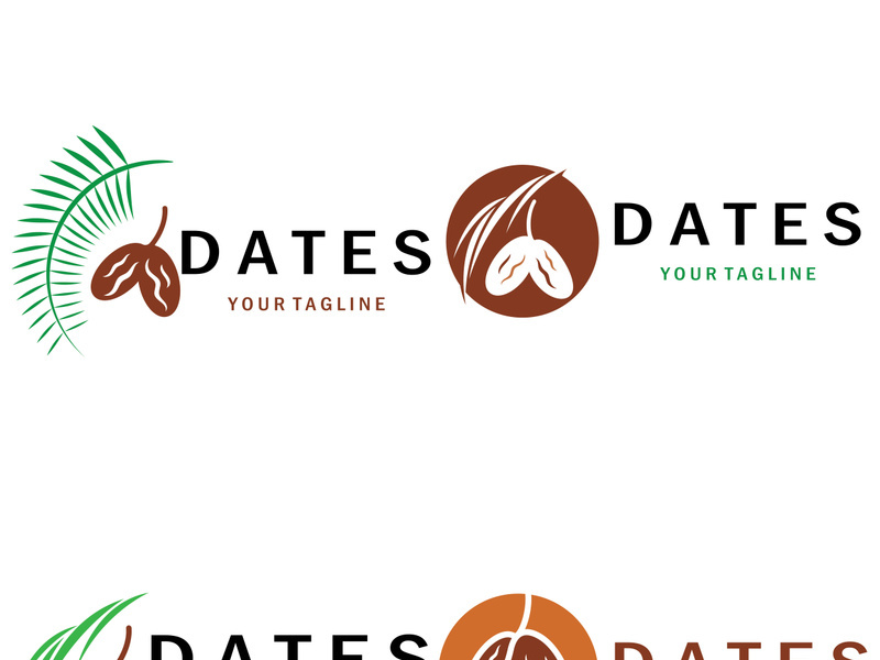 Date palm fruit plant logo design with leaves,seeds and date palm tree isolated background exotic organic plant.