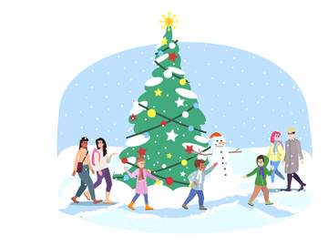 City Christmas tree flat vector illustration preview picture