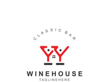 Wine house logo design cretive with drink glass and house template