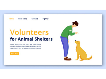Volunteers for animal shelters landing page vector template preview picture