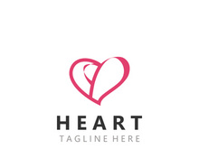 Heart logo design template, luxury ribbon Valentines day and love stripe logotype