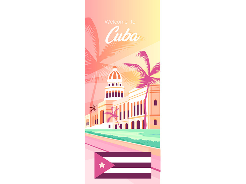 Cuba famous tourist attractions poster flat vector template
