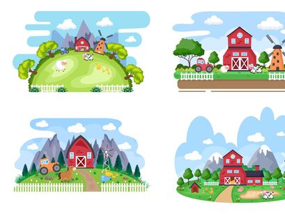 28 Cute Cartoon Farm Animals Illustration