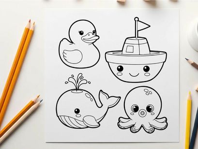 Cute sea animals set flat design vector illustration