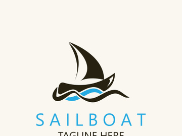 Sailboat vintage logo minimalist with wave, travel yacth or sailing boat vector design template preview picture