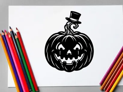 Abóbora de Halloween com rosto de Jack-o'-Lantern e cartola