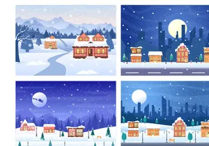 25 Christmas Winter Houses Background Vector