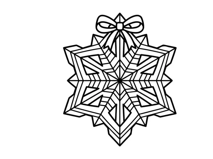 Hand-drawn Christmas snowflake emblem with bow for festive holiday decor and crafts