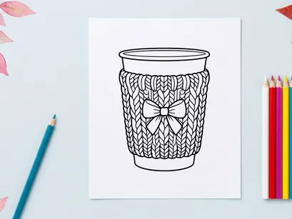 Hand-drawn knitted jar cozy with snowflake pattern for festive Christmas gift wrapping and decor