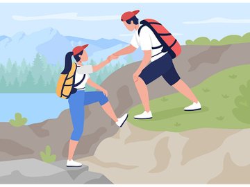 Teamwork in mountain climbing flat color vector illustration preview picture
