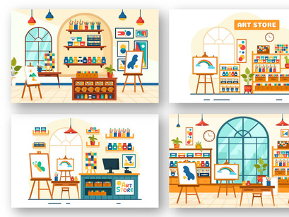 10 Art Store Vector Illustration