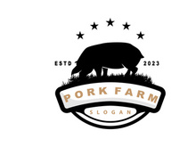 Pig Logo, Grilled Pork Pig Simple Rustic Stamp, Livestock Cattle Vector