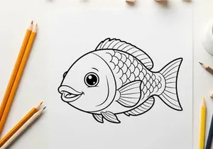 Happy cartoon fish swimming vector illustration flat design