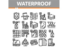 Waterproof Materials Vector Thin Line Icons Set