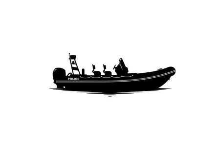 Police boat silhouette on calm waters at daytime
