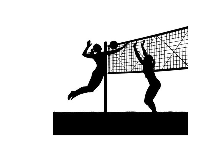 Volleyball players in action silhouette
