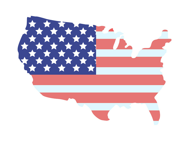 National American flag on country map semi flat color vector object