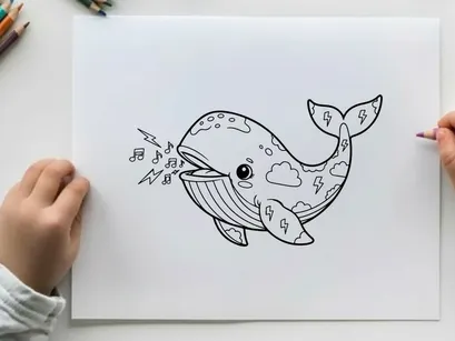 Singing whale with music notes vector illustration