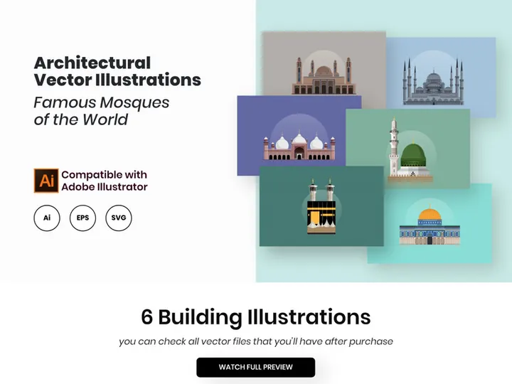 Famous Mosques of the World Vector Illustrations