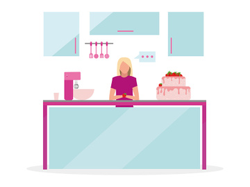 Blond woman broadcasting cooking show semi flat color vector character preview picture