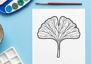 Close-up of Ginkgo Leaf with Detailed Veins. Botanical Illustration of a Fan-Shaped Tree Leaf.