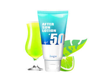 Lime scented sunscreen realistic product vector design preview picture