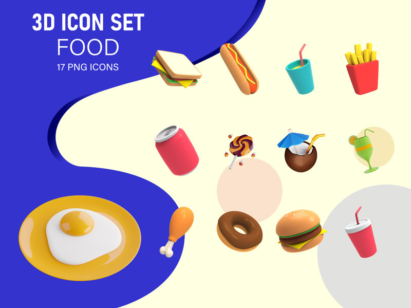 3D icon Set food, render