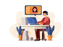 Male employee busy in online meeting