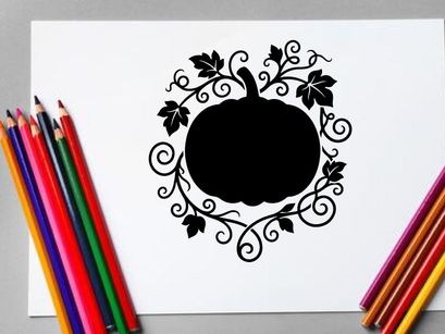 Stylized Halloween Pumpkin Silhouette with Decorative Vines