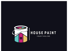 logo icon illustration house paint with a blend of brushes and rollers for house wall paint design, minimalist house, painting, interior, building, property business, wallpaper, vector concept