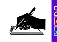 Hand writing in notebook with black pen on spiral bound paper