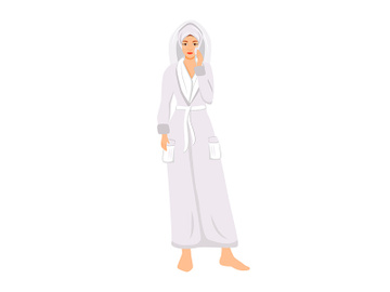 Woman in bathrobe removing make up flat color vector faceless character preview picture