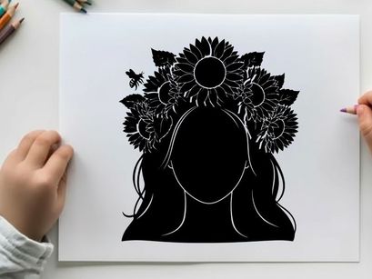 Silhouette of a woman with a floral headdress silhouette