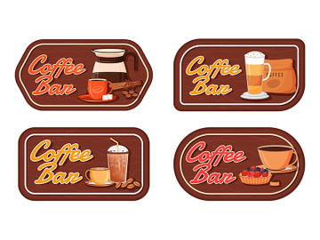 Coffee bar flat color vector labels set preview picture